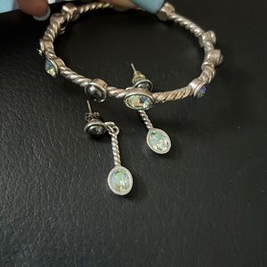 Brighton multi color dark grey, blue, white  bangle bracelet earrings set.